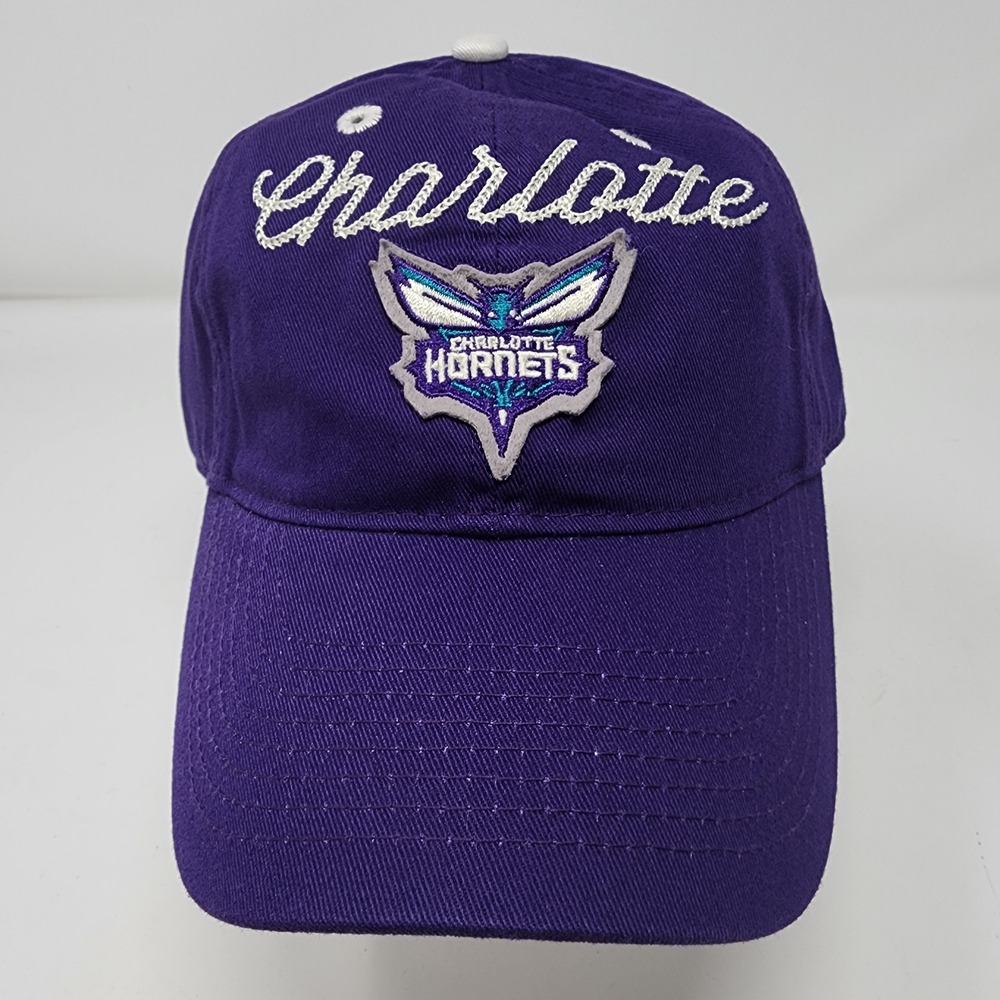 NBA Charlotte Hornets Hat OSFM Basketball Script Logo Cotton Adjustable Purple